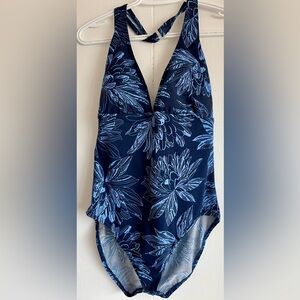 Speedo one piece. Size 14. Navy and light blue floral.